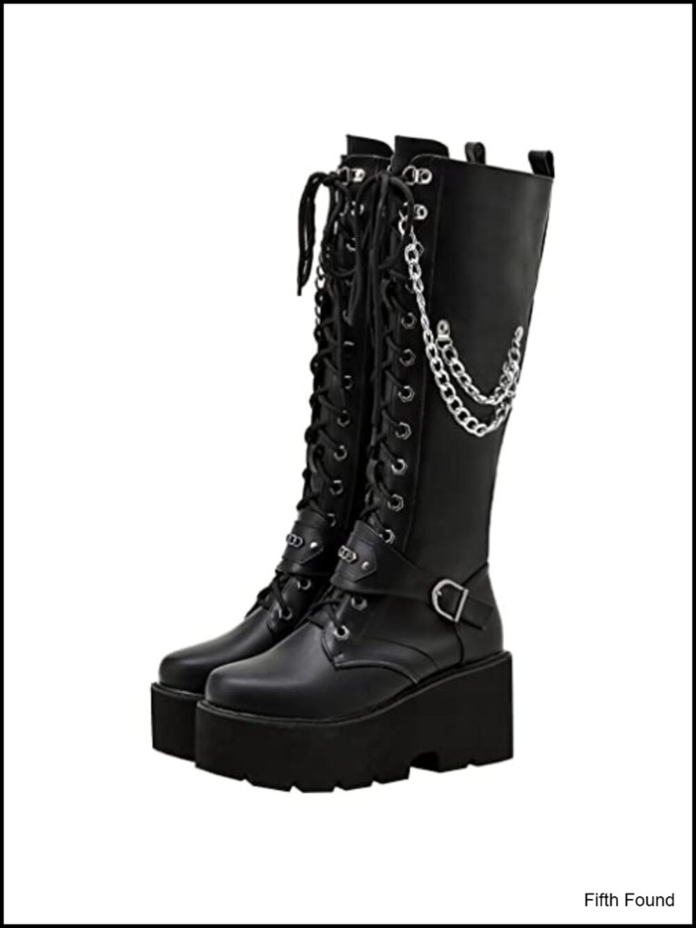 Knee High Platform Lace Up Combat Boots Soft Manmade PU Goth